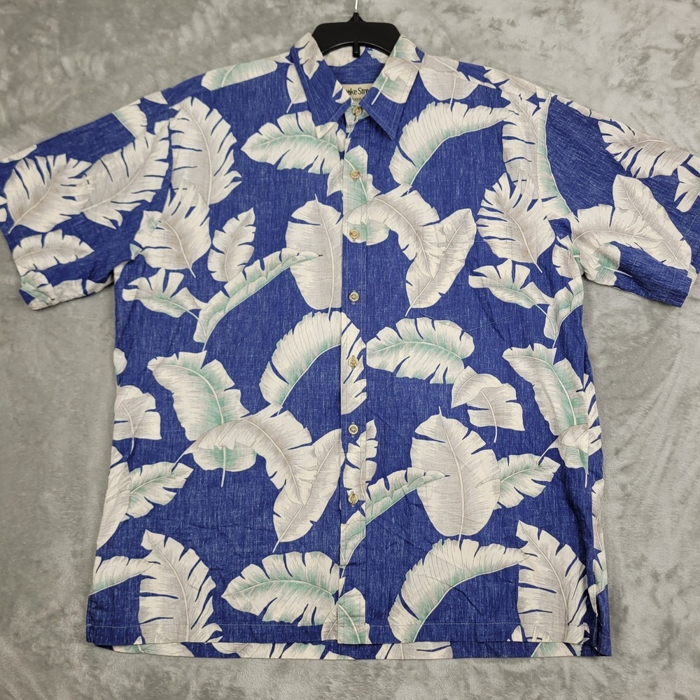 Cooke Street Honolulu Men's XL Hawaiian Blue Button-Up Shirt Tropical Beach